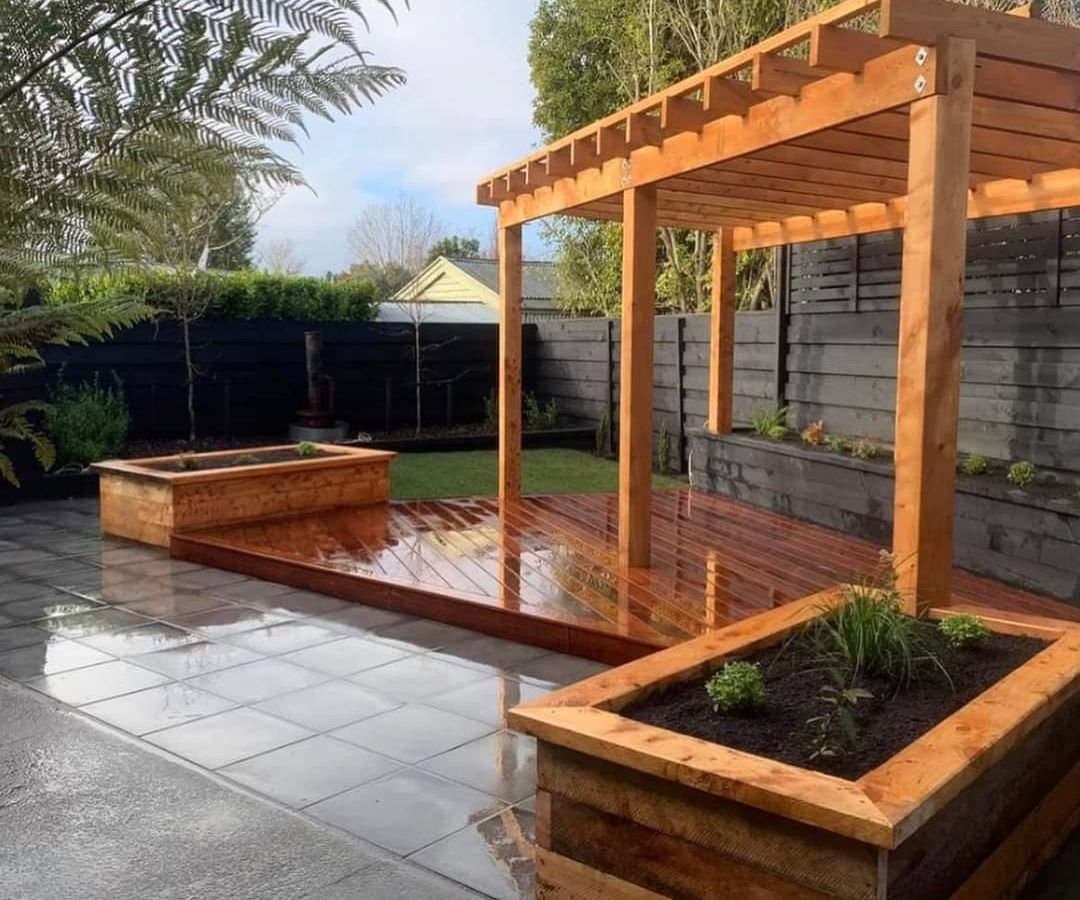 Beautiful timber decking and pergola construction showing quality outdoor living space with professional workmanship in Nelson Tasman