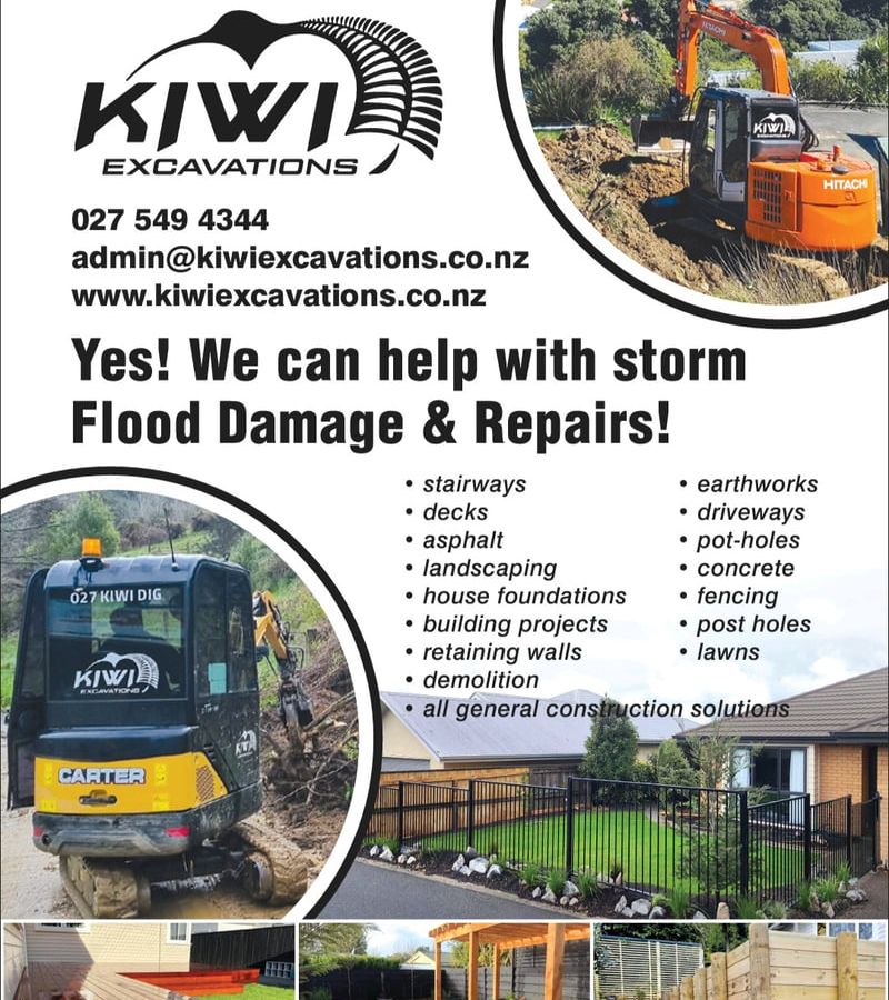 Flood damage cleanup and recovery work showing professional excavation and debris removal services in Nelson Tasman after storm damage